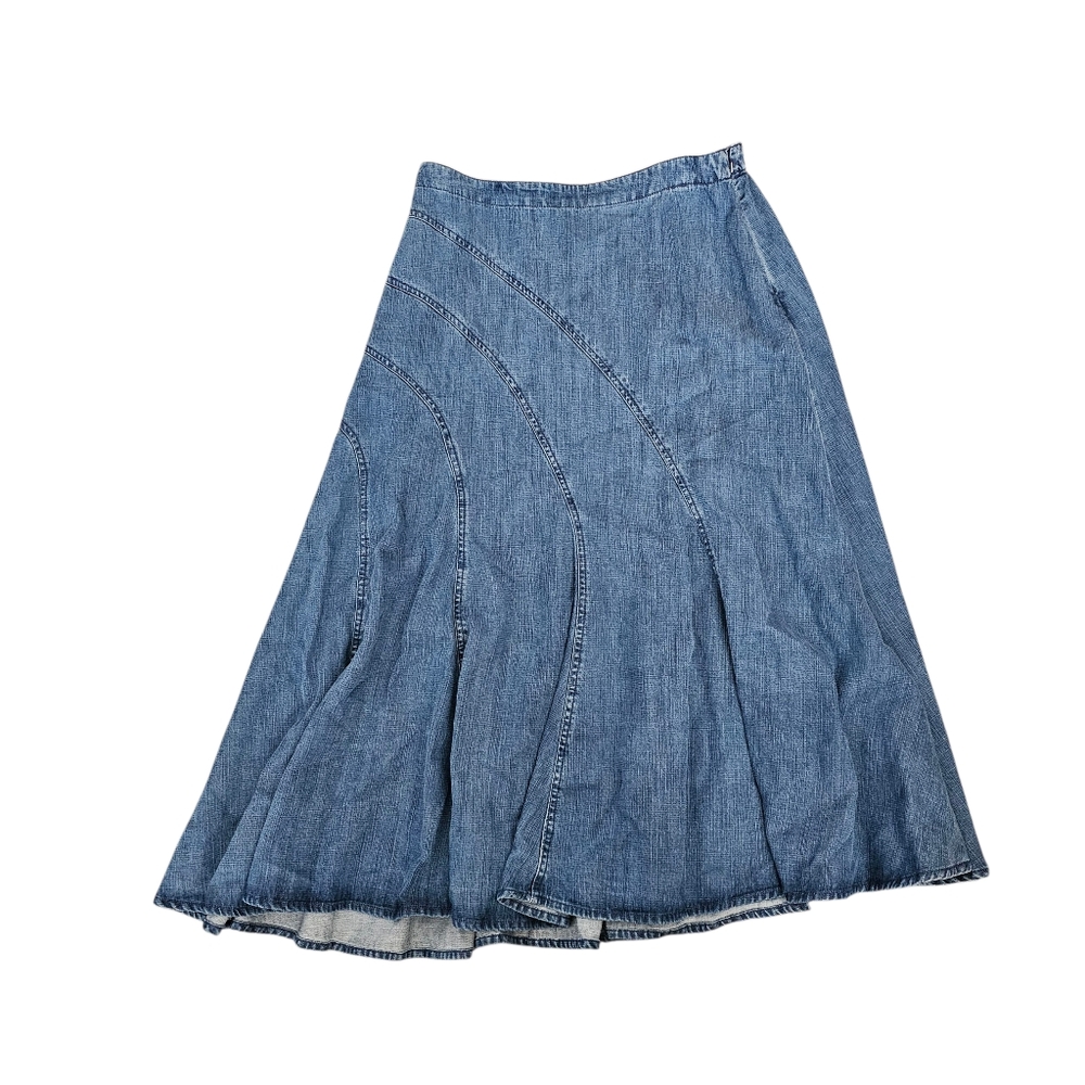Coldwater Creek Asymmetric Denim Maxi Skirt‎ PM Petit Festival Western Rodeo